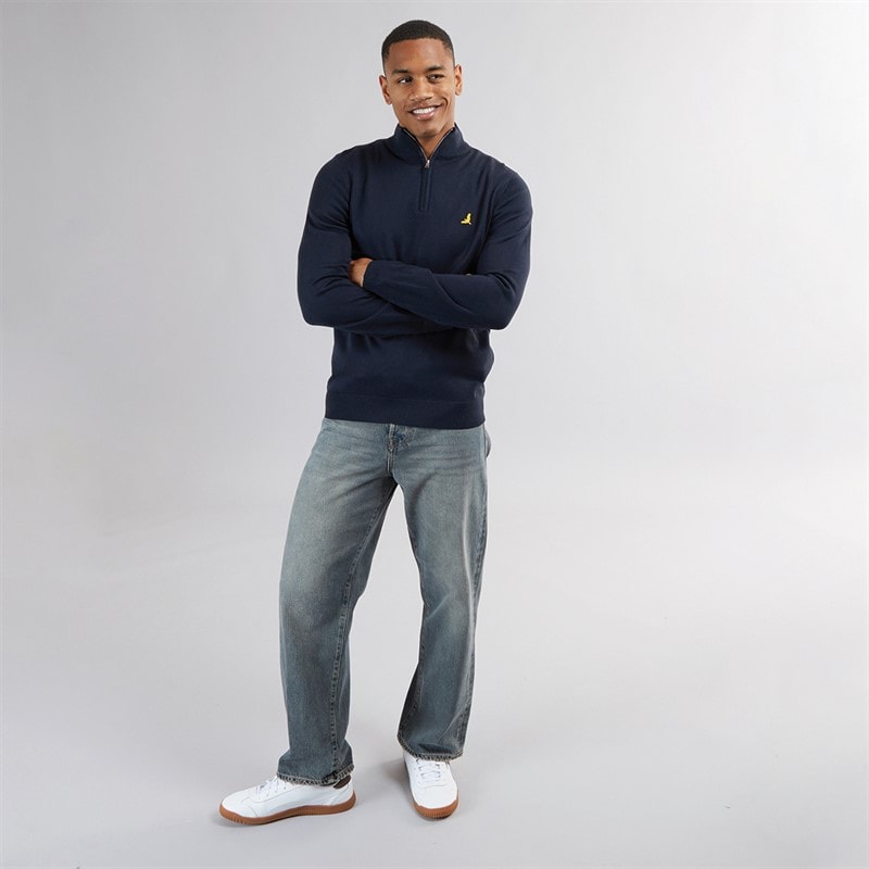 Brave Soul Mens Georgie 1/4 Zip Funnel Neck Sweatshirt Midnight Navy - Image 4