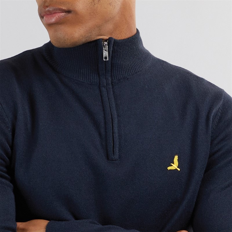 Brave Soul Mens Georgie 1/4 Zip Funnel Neck Sweatshirt Midnight Navy - Image 5