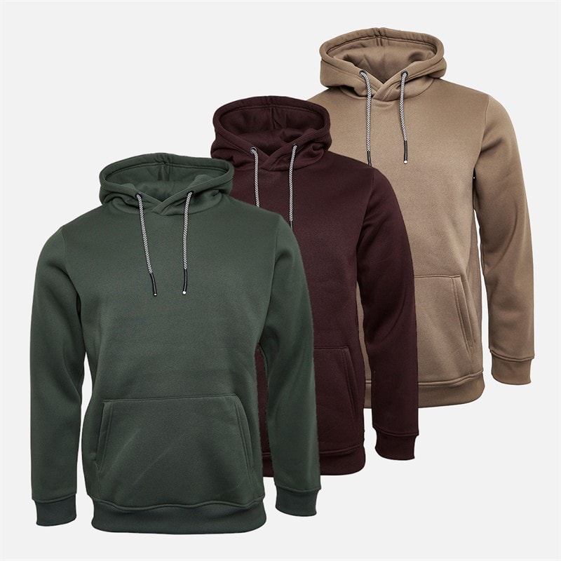 Brave Soul Mens Gaudi Three Pack Hoodies Light Brown/Forest Green/Burgundy - Image 1
