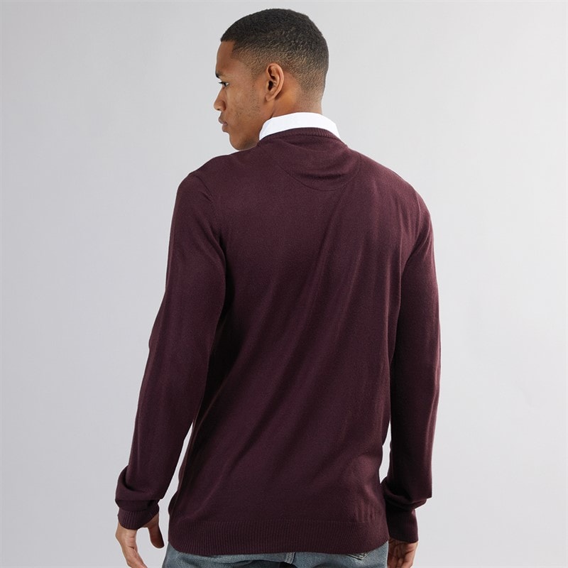 Brave Soul Mens Alvardo V-Neck Jumper Burgundy - Image 2