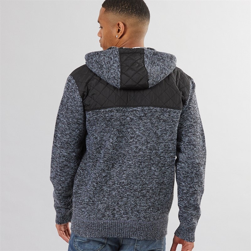 Brave Soul Mens Sweyn Fully Lined Zip Through Hoodie Jet Black/Black/White Twist - Image 2
