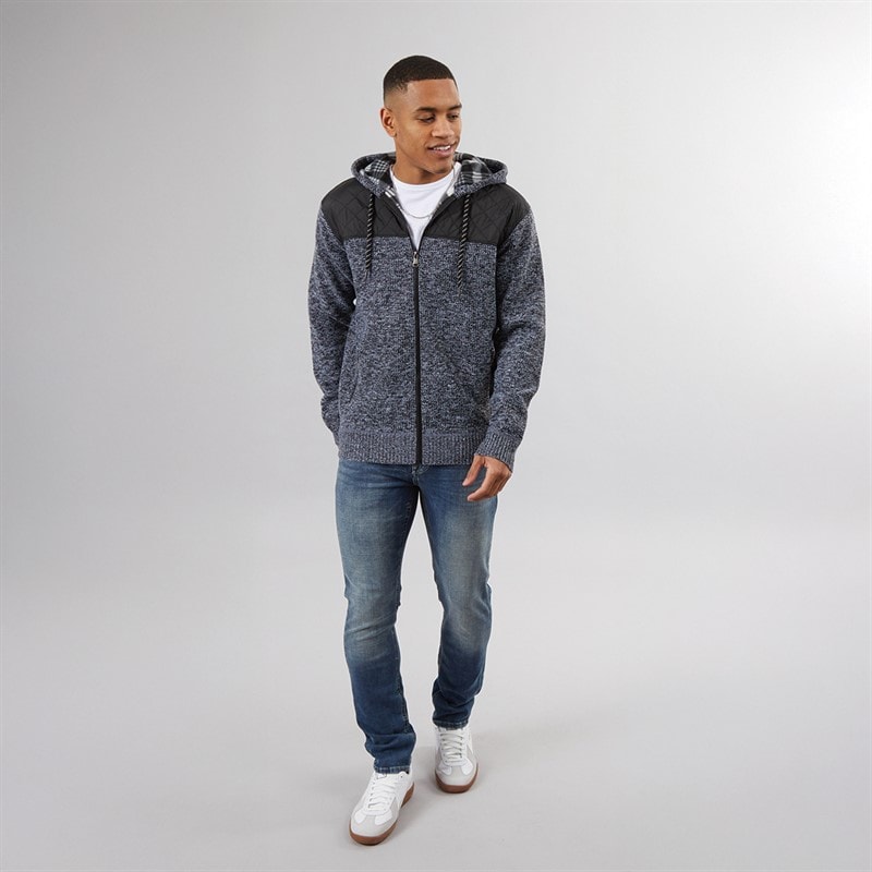 Brave Soul Mens Sweyn Fully Lined Zip Through Hoodie Jet Black/Black/White Twist - Image 3