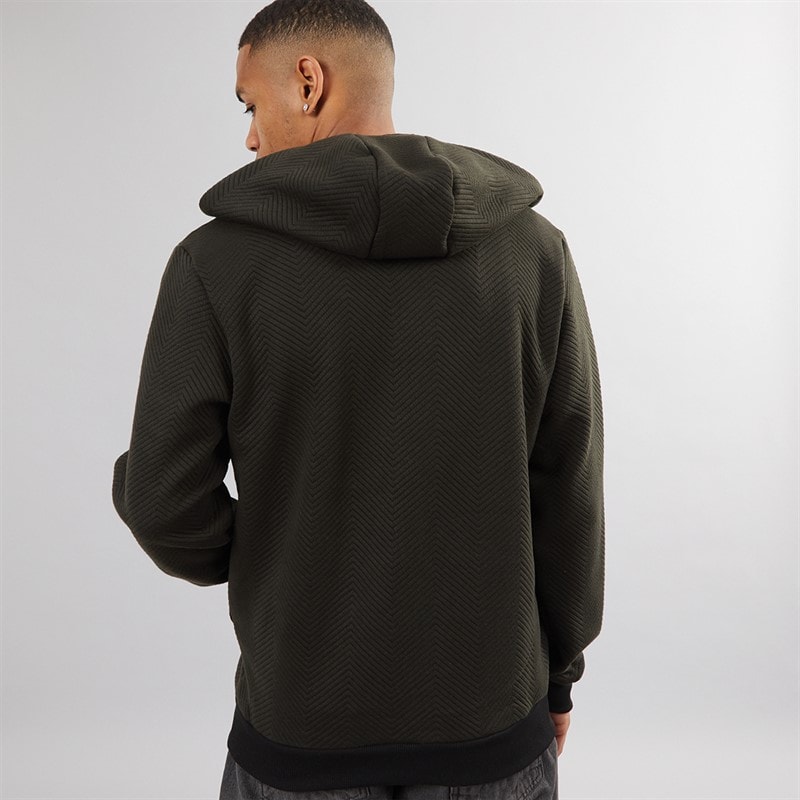 Brave Soul Mens Tyne Zip Through Hoodie Khaki Chevron/Jet Black - Image 2