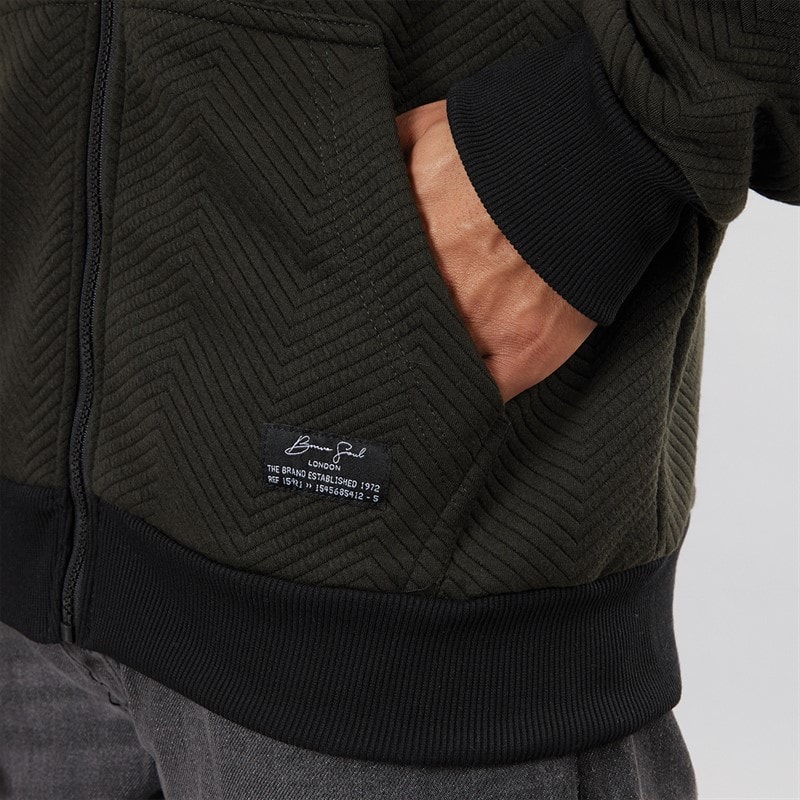 Brave Soul Mens Tyne Zip Through Hoodie Khaki Chevron/Jet Black - Image 3