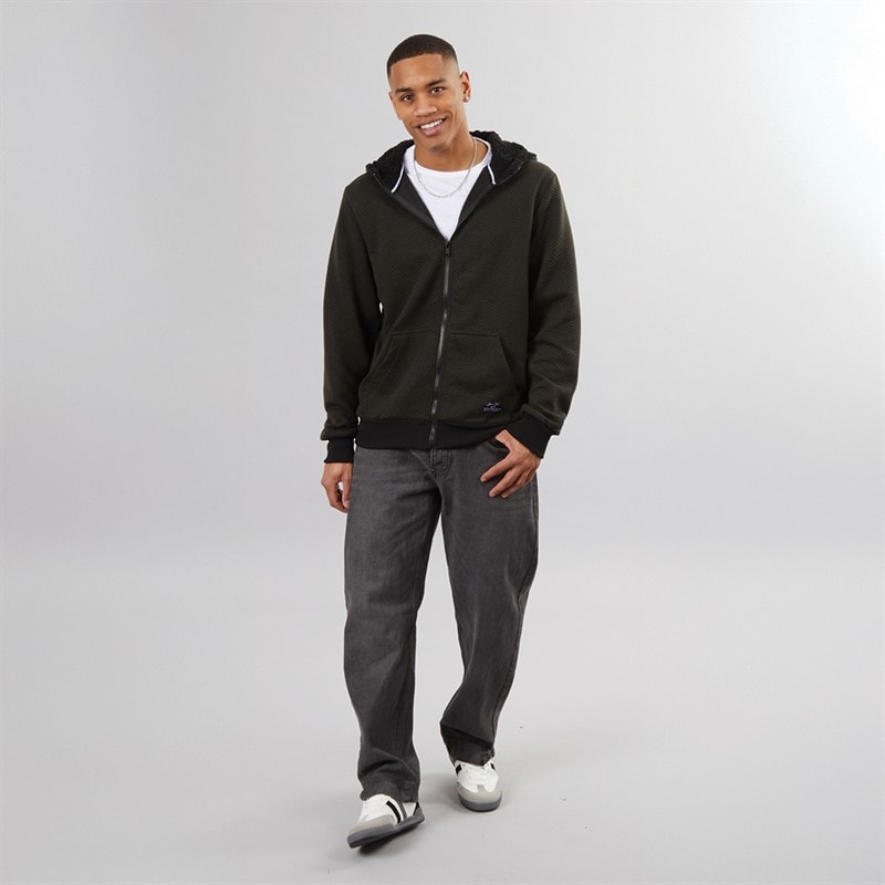 Brave Soul Mens Tyne Zip Through Hoodie Khaki Chevron/Jet Black - Image 4