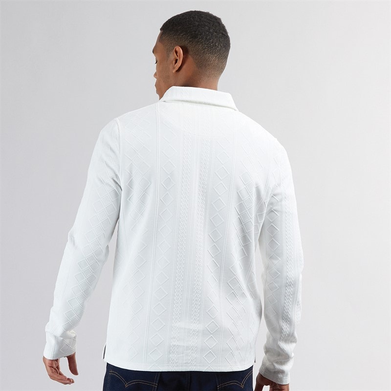 Brave Soul Mens Mellark Long Sleeve 1/4 Zip Polo Shirt Off White - Image 2