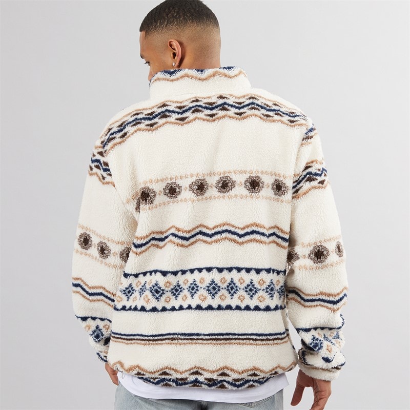 Brave Soul Mens Coleman 1/4 Zip Fleece Cream/Multi - Image 2
