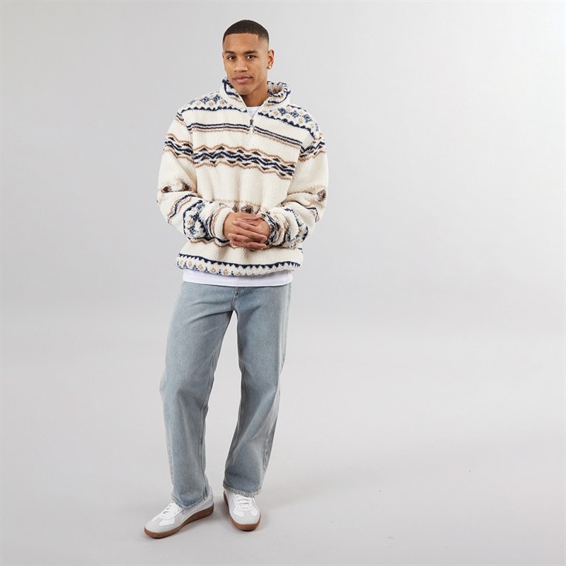 Brave Soul Mens Coleman 1/4 Zip Fleece Cream/Multi - Image 4