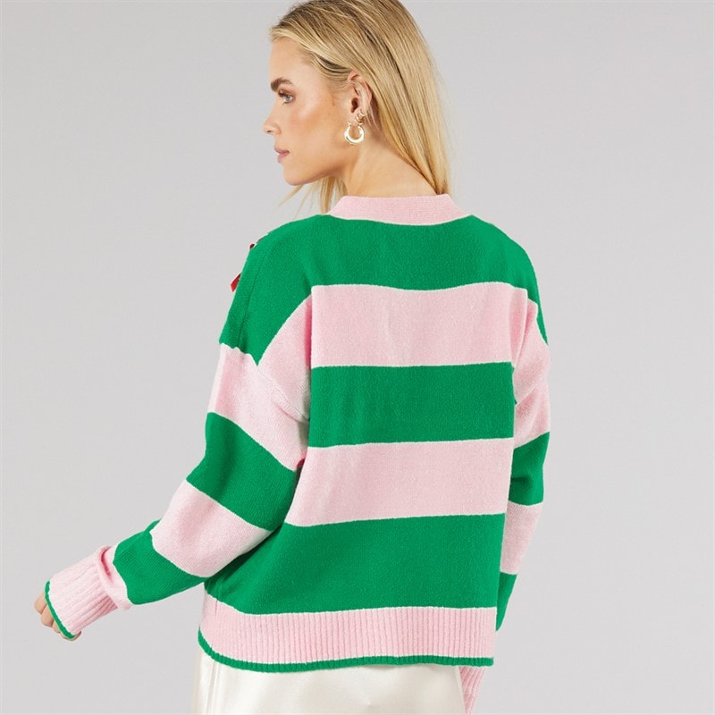Brave Soul Womens Candy Bow Cardigan Pink/Green - Image 2