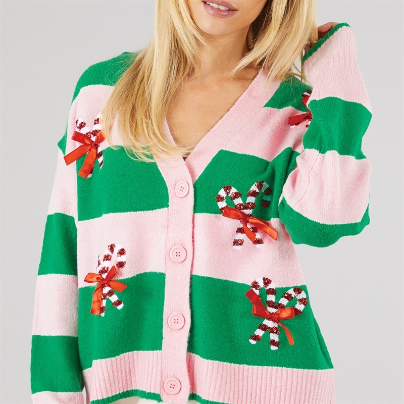 Brave Soul Womens Candy Bow Cardigan Pink/Green - Image 3
