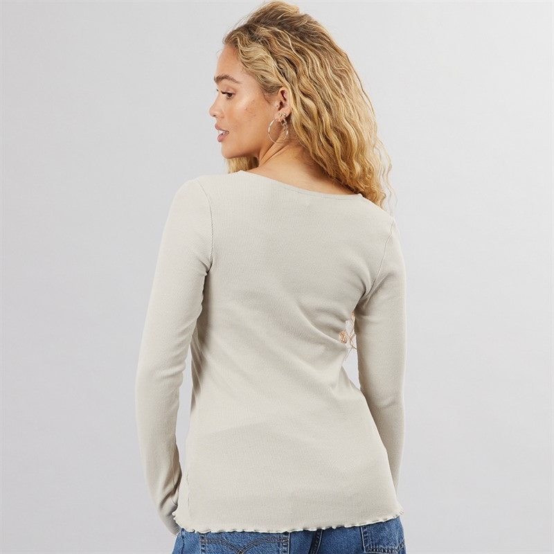 Brave Soul Womens Frill Hem Ribbed Top Stone - Image 2