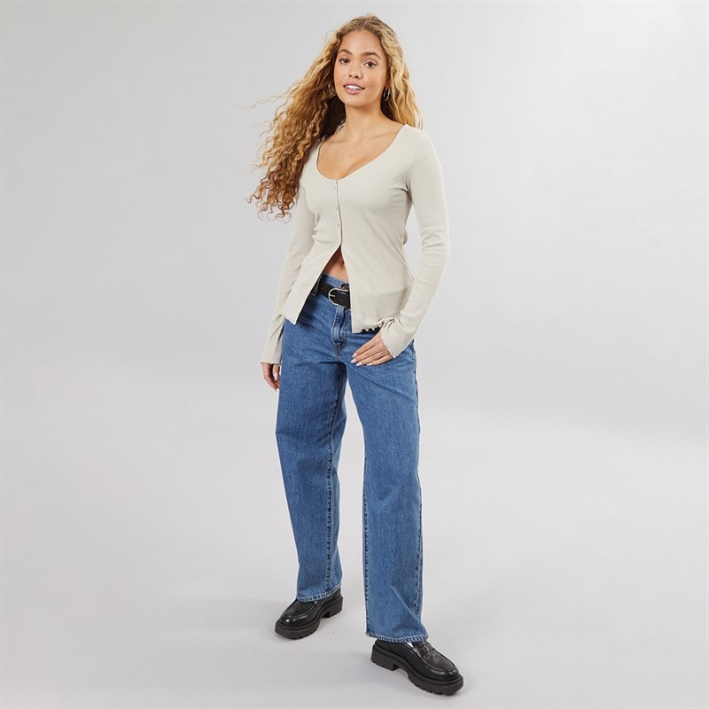 Brave Soul Womens Frill Hem Ribbed Top Stone - Image 3