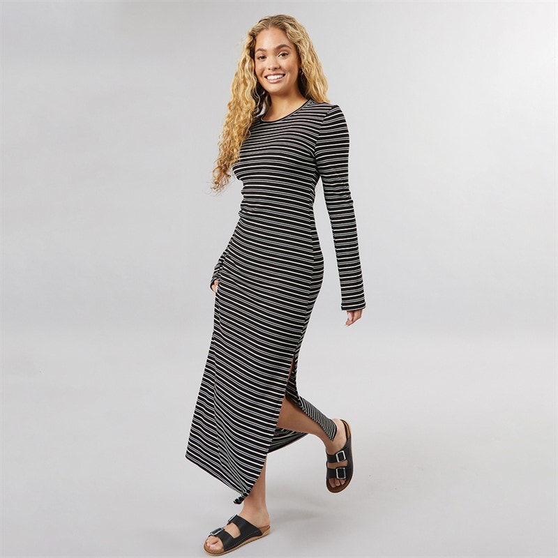 Brave Soul Womens Crew Neck Stripe Maxi Dress Black/Cream - Image 1