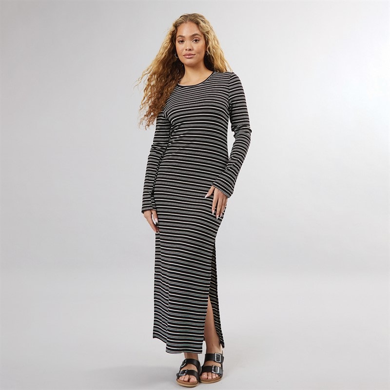 Brave Soul Womens Crew Neck Stripe Maxi Dress Black/Cream - Image 4