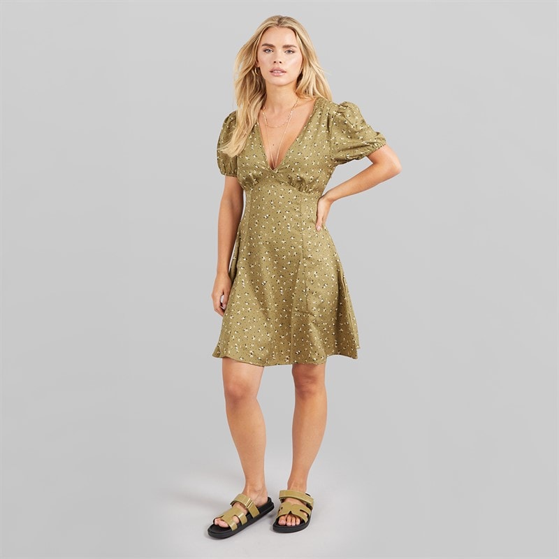 Brave Soul Womens Mary Mini Dress Khaki Floral - Image 4