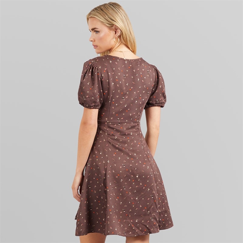 Brave Soul Womens Dancer Mini Dress Brown Floral - Image 2