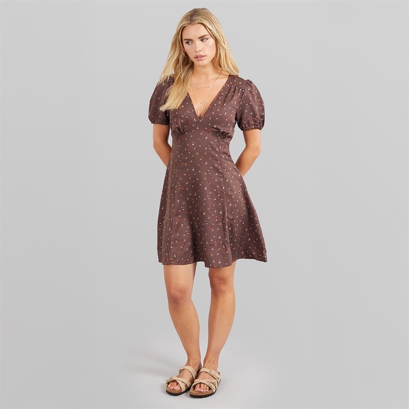 Brave Soul Womens Dancer Mini Dress Brown Floral - Image 4