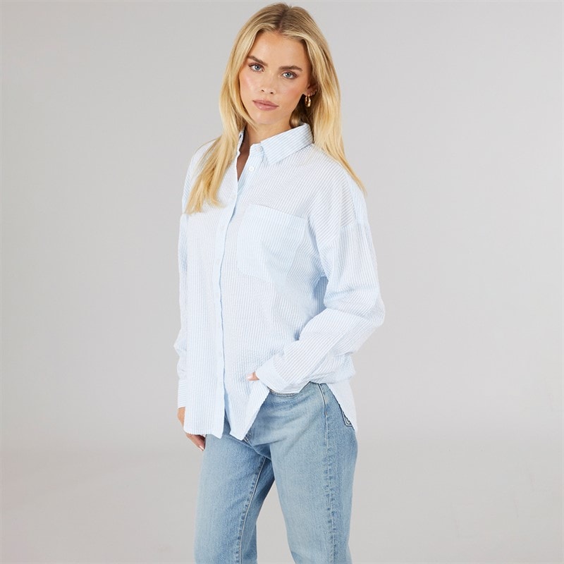 Brave Soul Womens Stripe Shirt Blue/White - Image 4