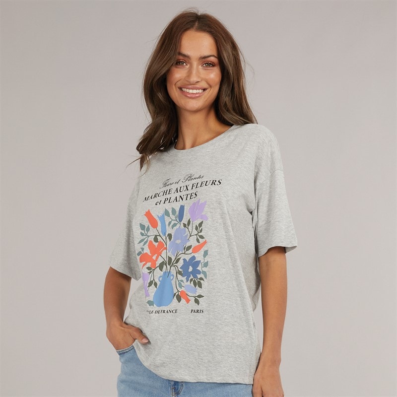 Brave Soul Womens Fleurs T-Shirt Silver Grey Marl