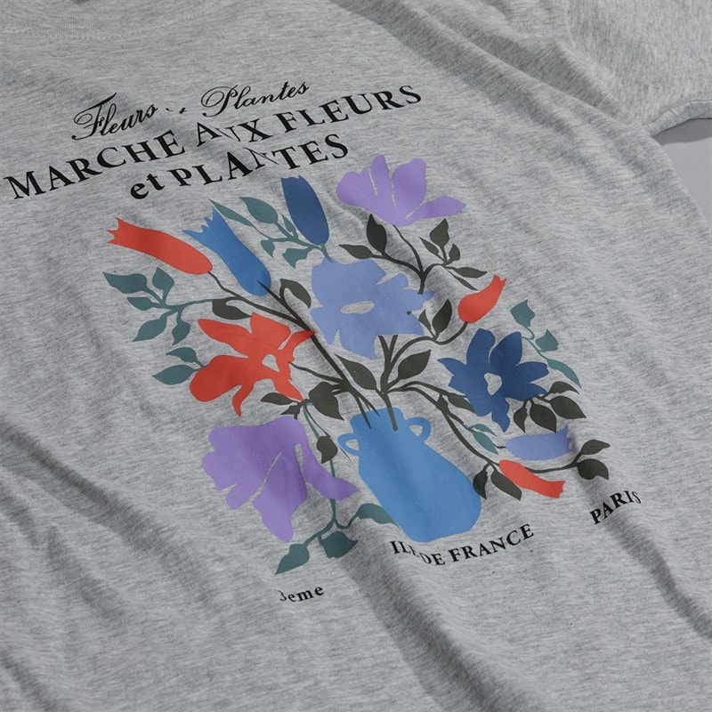 Brave Soul Womens Fleurs T-Shirt Silver Grey Marl - Image 3