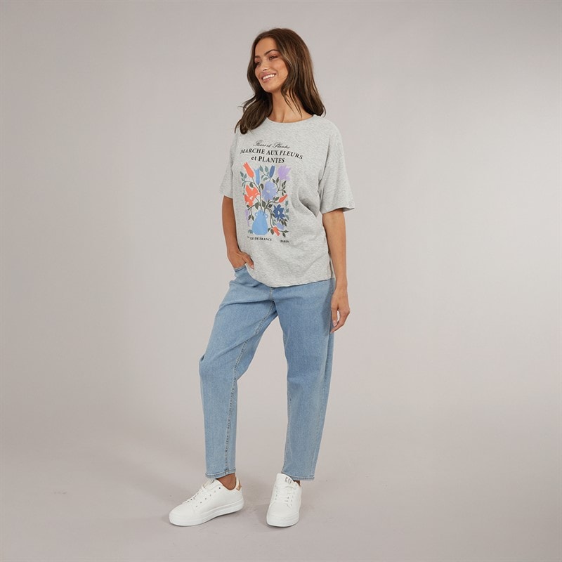 Brave Soul Womens Fleurs T-Shirt Silver Grey Marl - Image 4