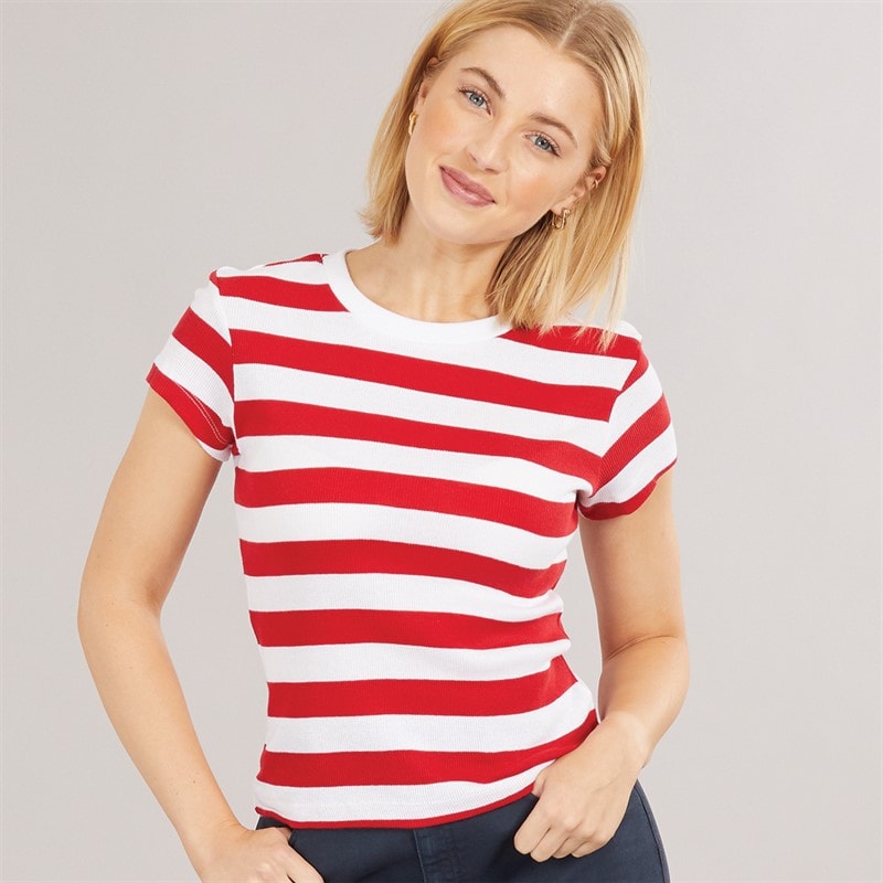 Brave Soul Womens Ade T-Shirt Red/White - Image 1