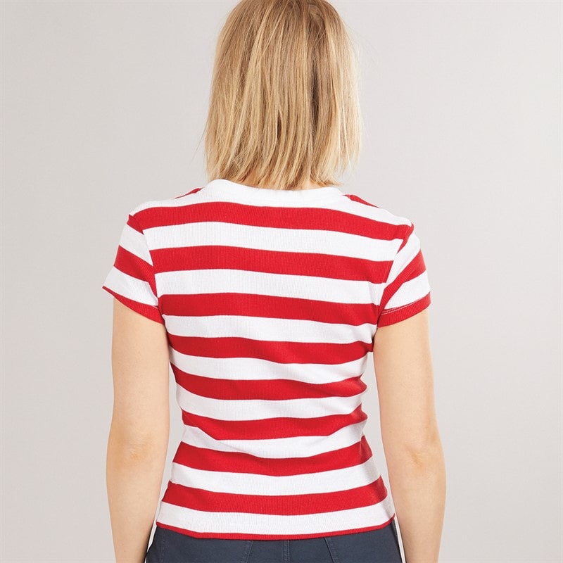 Brave Soul Womens Ade T-Shirt Red/White - Image 2