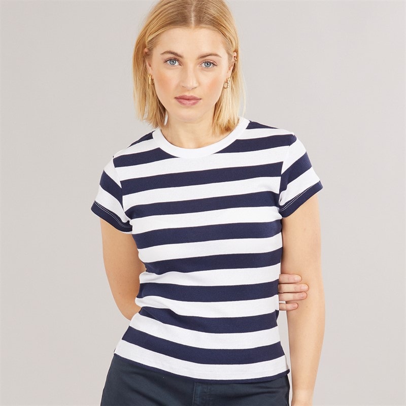 Brave Soul Womens Ade T-Shirt Navy/White - Image 1
