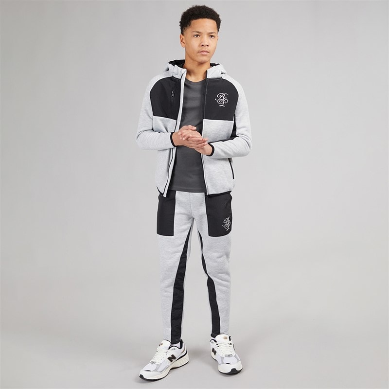 Brave Soul Boys Panel Tracksuit Light Grey Marl/Black - Image 1