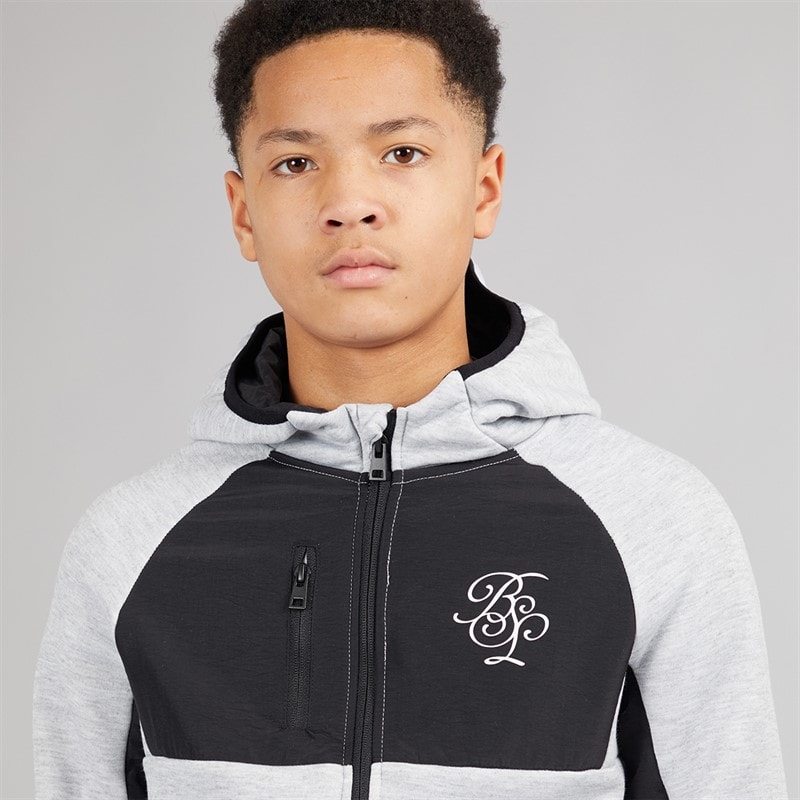 Brave Soul Boys Panel Tracksuit Light Grey Marl/Black - Image 3