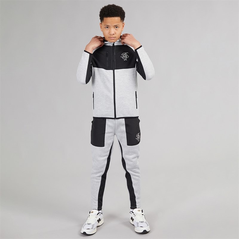 Brave Soul Boys Panel Tracksuit Light Grey Marl/Black - Image 4