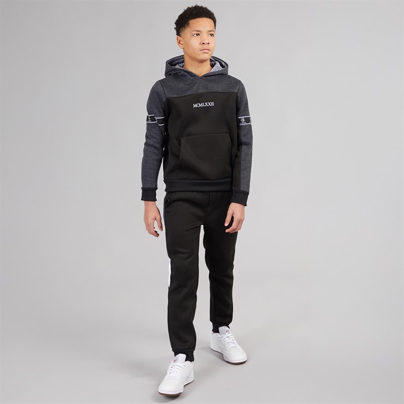 Brave Soul Boys Colour Block Tracksuit Dark Charcoal Marl/Black - Image 4