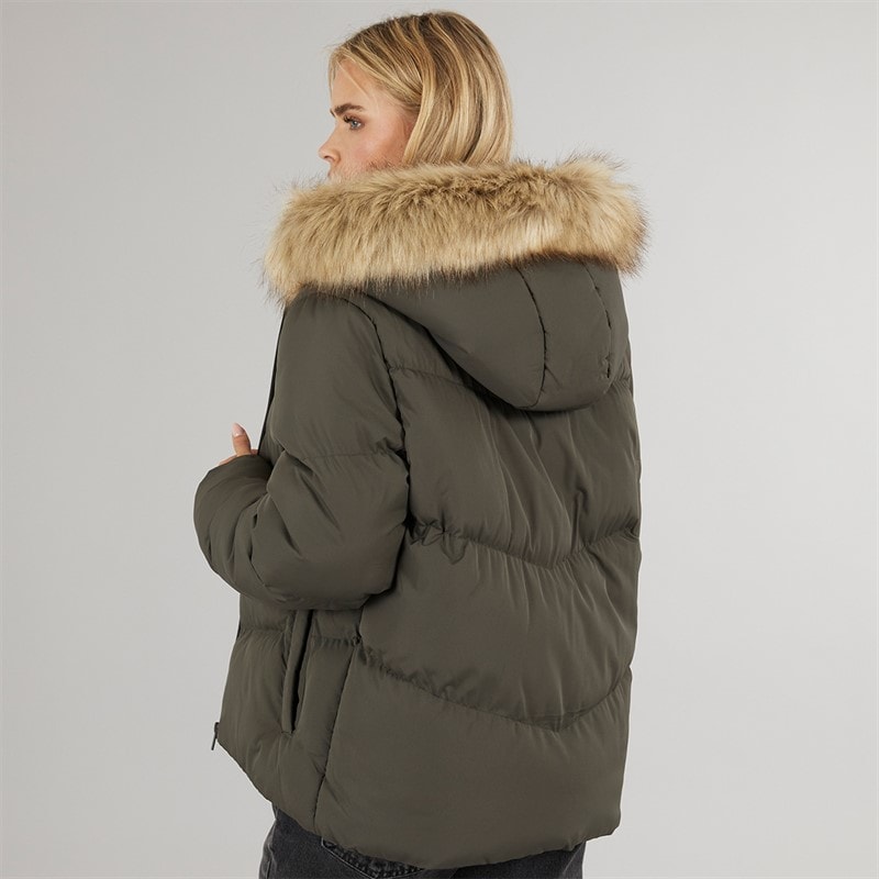Brave Soul Womens Marcella Short Puffer Jacket Khaki - Image 2