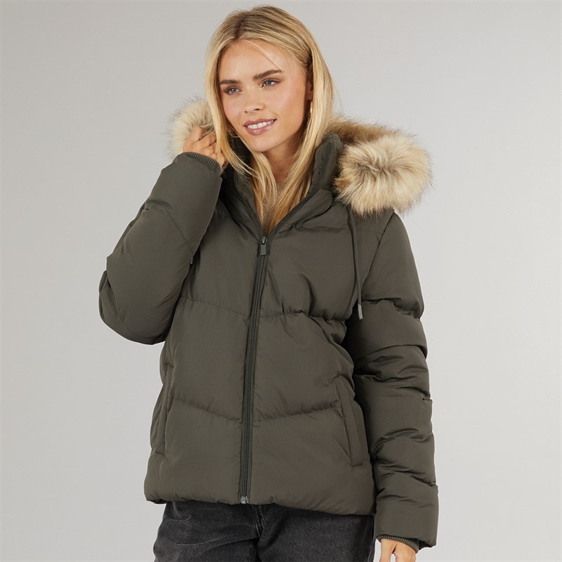 Brave Soul Womens Marcella Short Puffer Jacket Khaki - Image 5