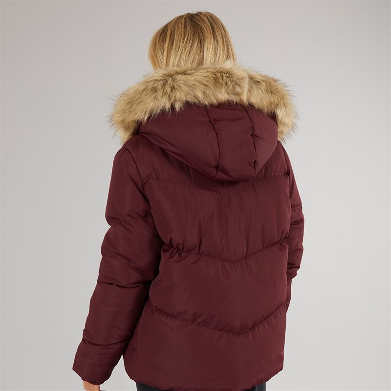 Brave Soul Womens Marcella Short Puffer Jacket Burgundy - Image 2