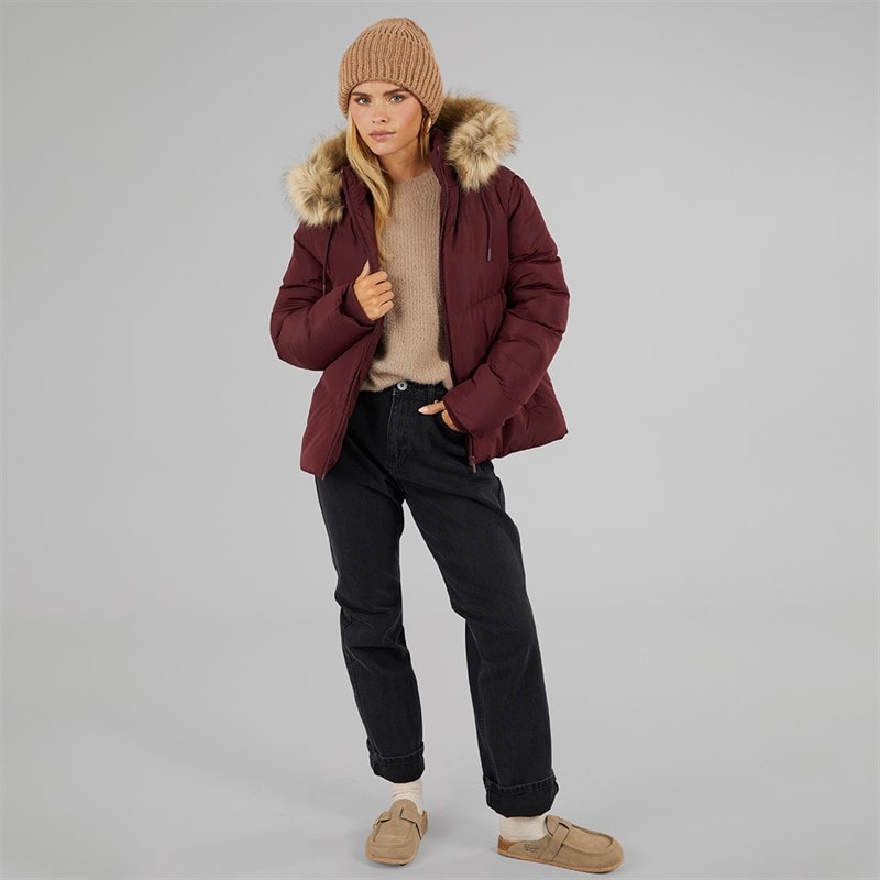 Brave Soul Womens Marcella Short Puffer Jacket Burgundy - Image 4