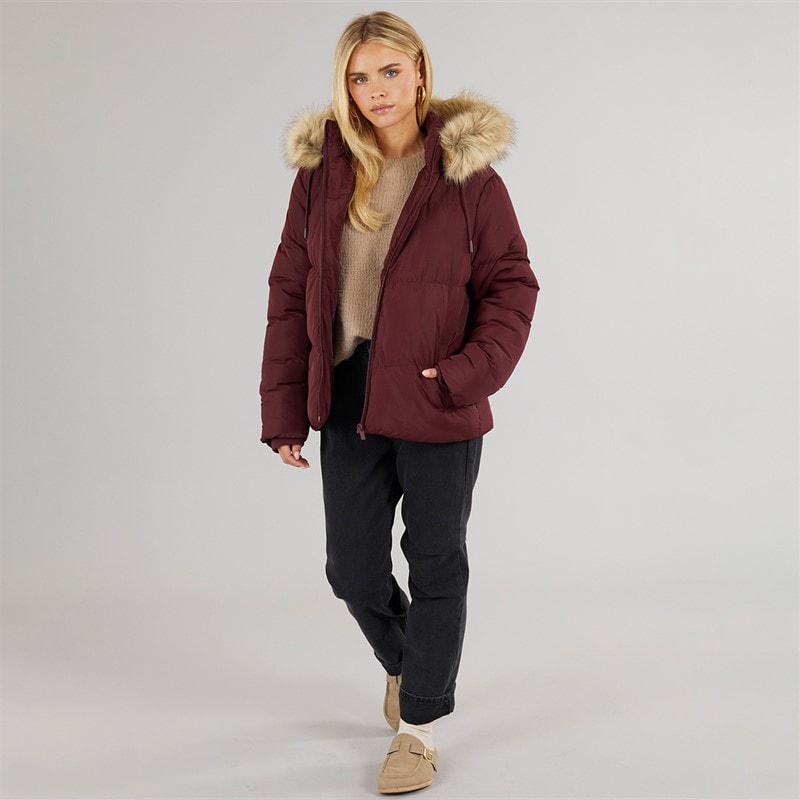 Brave Soul Womens Marcella Short Puffer Jacket Burgundy - Image 5