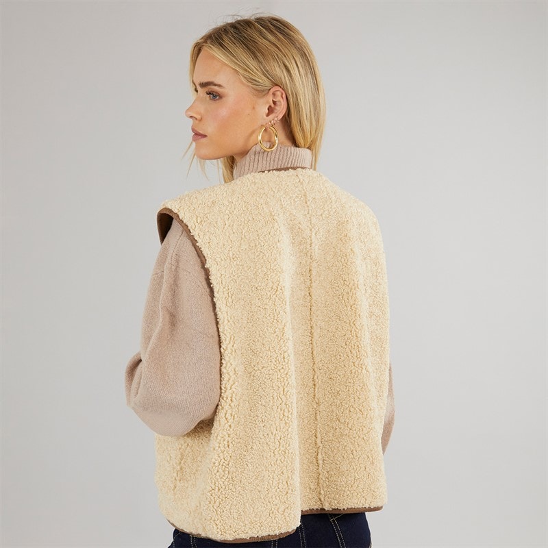 Brave Soul Womens Reversible Gilet Tan Cream - Image 3