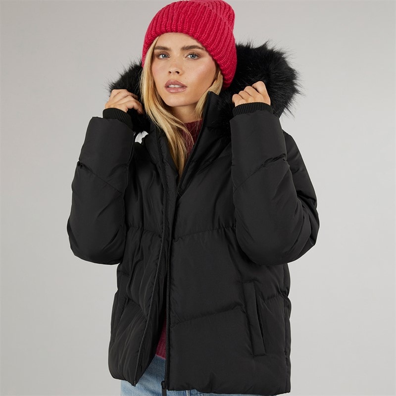 Brave Soul Womens Marcella Short Puffer Jacket Black - Image 1