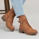 Brave Soul Womens Raye Lace Up Buckle Boots Brown