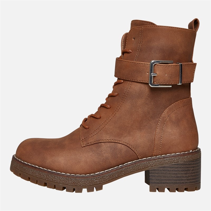 Brave Soul Womens Raye Lace Up Buckle Boots Brown - Image 2