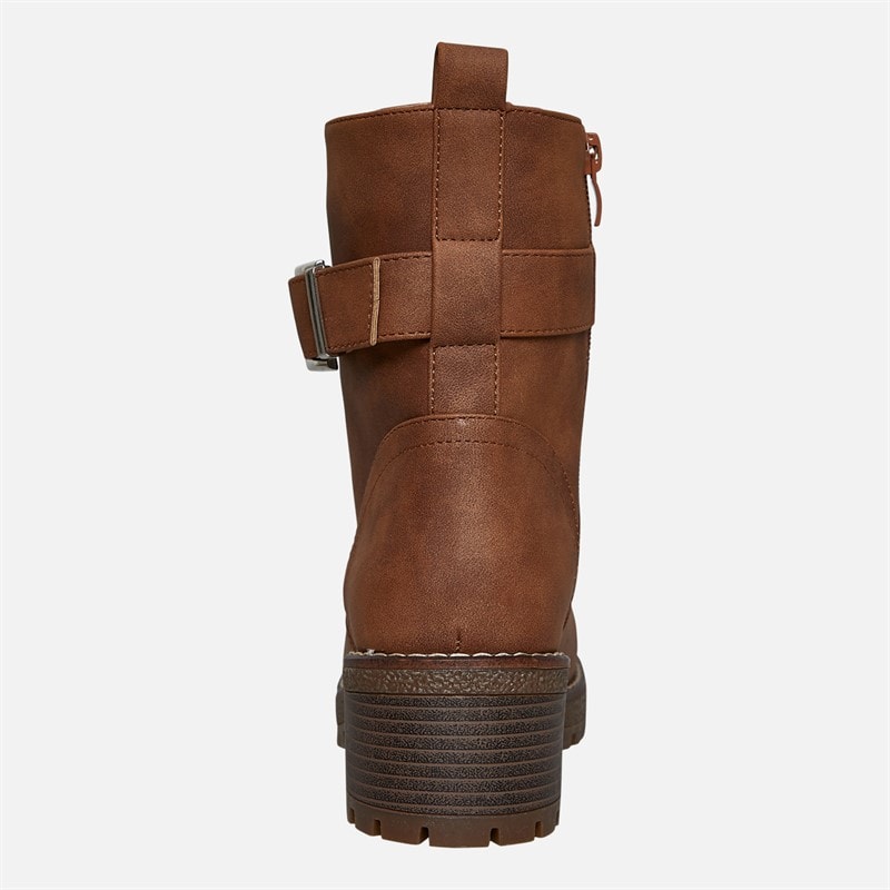 Brave Soul Womens Raye Lace Up Buckle Boots Brown - Image 4