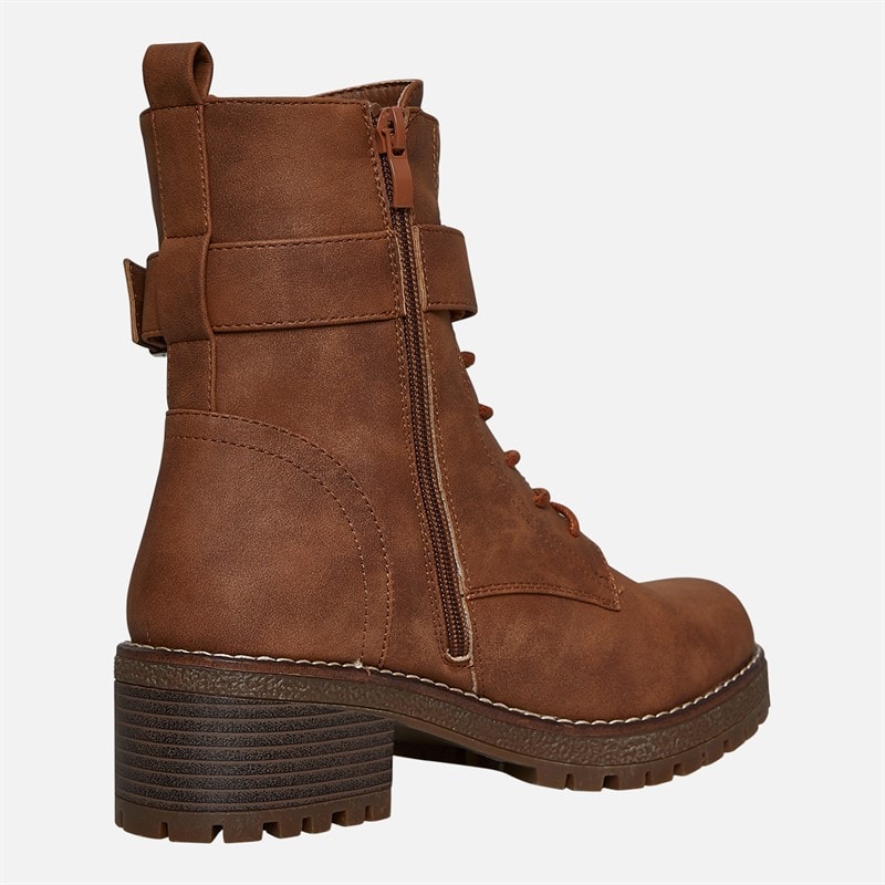 Brave Soul Womens Raye Lace Up Buckle Boots Brown - Image 5