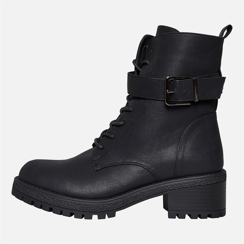 Brave Soul Womens Raye Lace Up Buckle Boots Black - Image 2