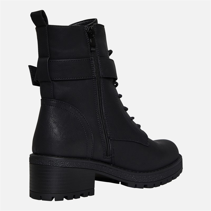 Brave Soul Womens Raye Lace Up Buckle Boots Black - Image 5