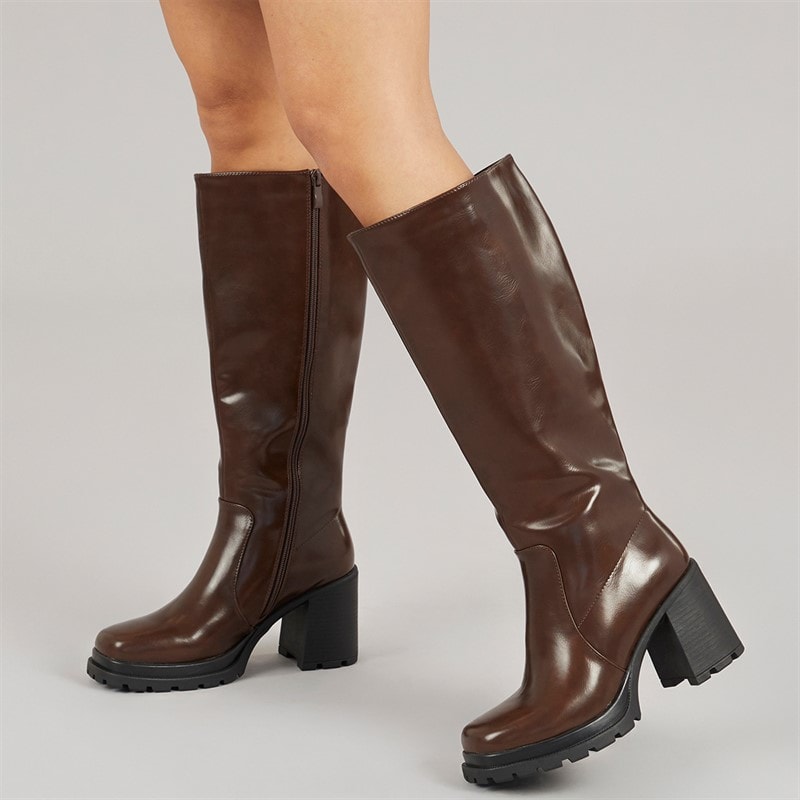 Brave Soul Womens Ceira Knee High Boots Brown - Image 1