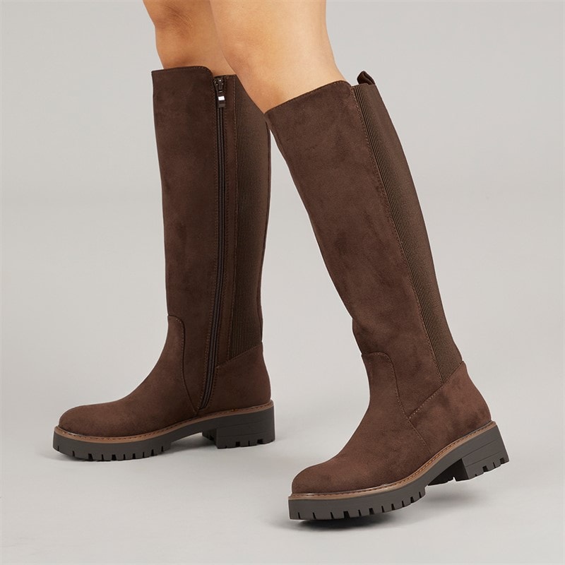 Brave Soul Womens Klara Knee High Boots Brown - Image 1