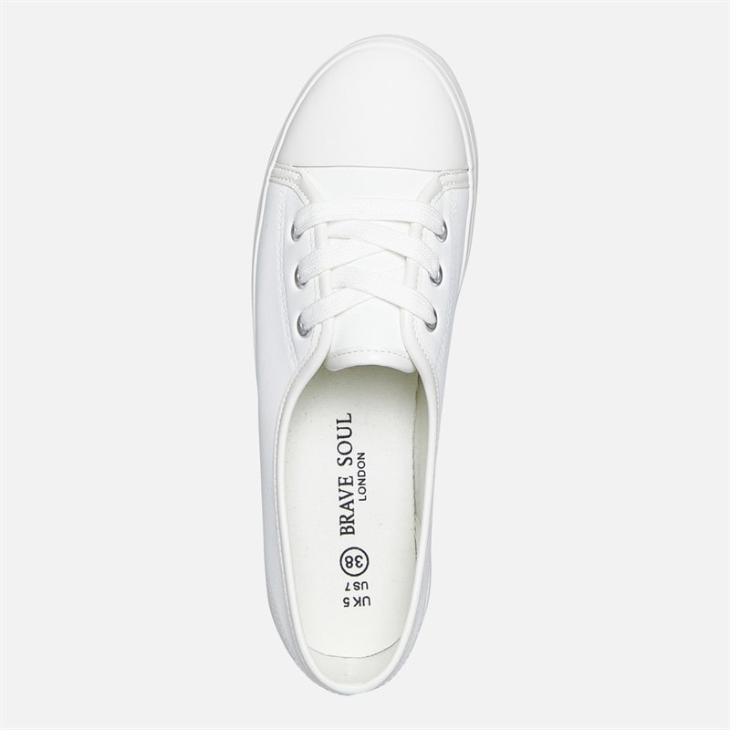 Brave Soul Womens Gemma PU Trainers White - Image 4
