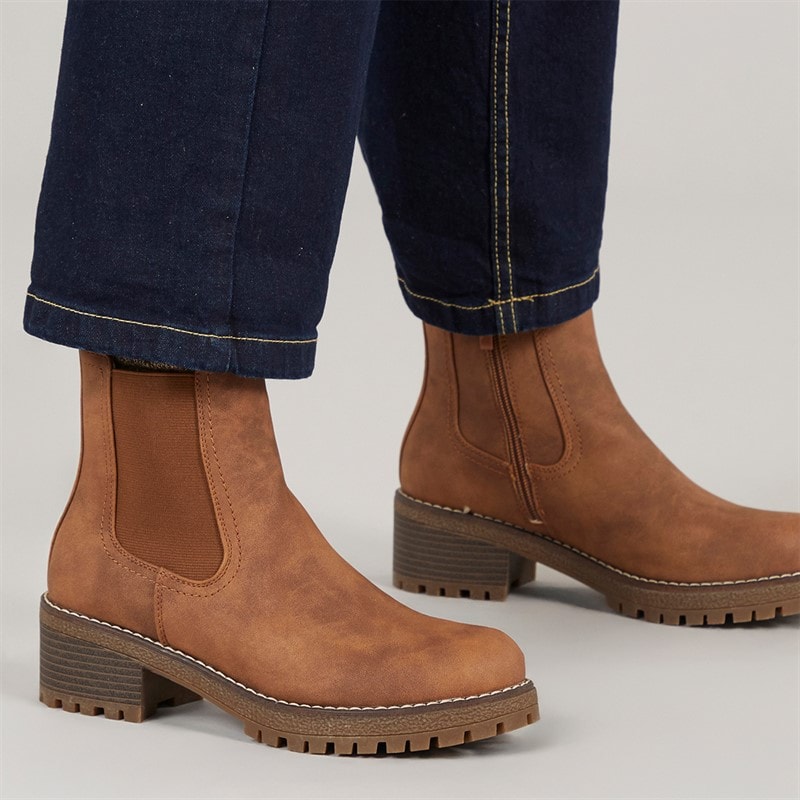 Brave Soul Womens Sara Chelsea Boots Brown - Image 1