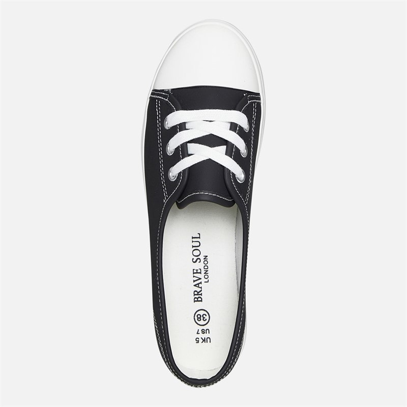 Brave Soul Womens Gemma PU Trainers Black/White - Image 4